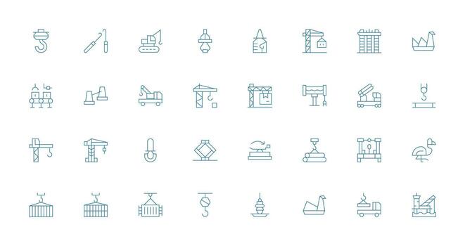 Crane Icon Set with 32 Thin Line Graphics Modern Line and Glyph Icon Series vector