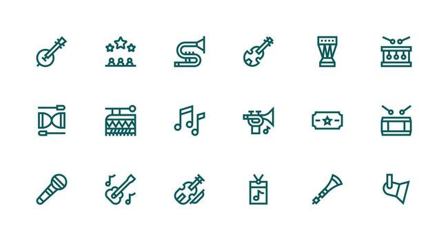 18 Concert Icons in Strong Stroke Line Aesthetic Clean Icon Set Icon Pack for UI Projects vector