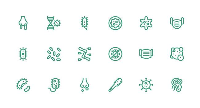 Infection Design Icons featuring 18 in Strong Stroke Line Style Icon Collection Set vector