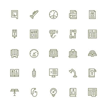 Reading Design Icons featuring 25 in Medium Stroke Outline Style All Device Compatible Icon Set vector
