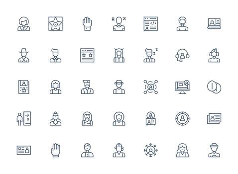 35 Icons for User in Regular Clean Line Format Modern Icon Set vector