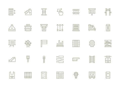 35 Light Line Icons for Vertical Graphics Essential Icons for Rapid UI Building vector