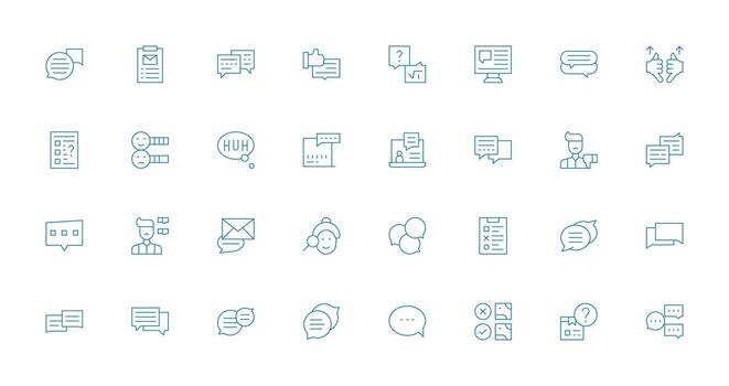 Feedback Form Icon Set with 32 Thin Line Graphics User Interface Icons for Digital Products vector