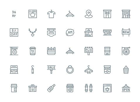 35 regular limpiar línea íconos para tienda gráficos sensible icono conjunto para flexible diseños vector