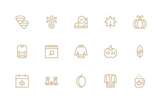 15 Regular Line Vectors for Autumn Theme Core Icon Collection for Daily Tasks
