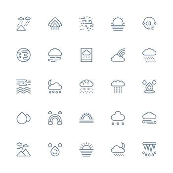 Atmosphere Set with 25 Medium Stroke Outline Icons Complete Icon Bundle for Web Design vector