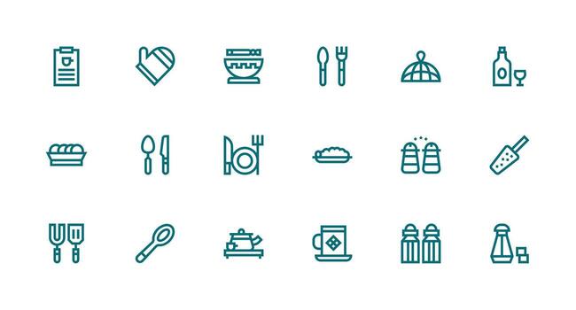 Tableware Icon Collection with 18 Strong Stroke Line Designs Simplified Icon Pack for Visual Tools vector