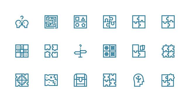 Puzzle Visual Pack containing 18 Strong Stroke Line Icons UI and UX Focused Icon Collection vector