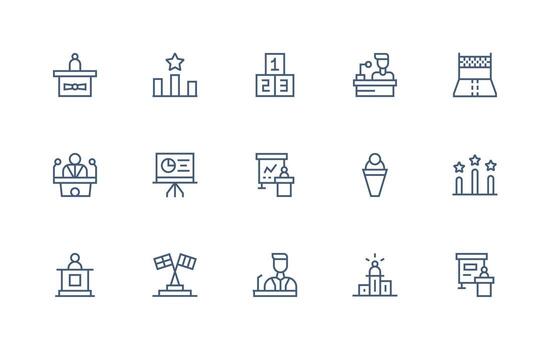 Regular Line Style Podium Icons with 15 Vectors Clean Icon Set Icon Pack for UI Projects