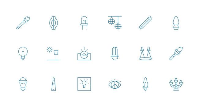 Illumination featuring 18 Icons in Minimal Line Design Icon Pack for Various Themes vector