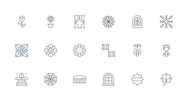 Ornamental Design Icons featuring 18 in Minimal Line Style Pixel Perfect Icon Set vector