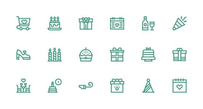 18 Icons for Special Occasion in Strong Stroke Line Format UI and UX Focused Icon Collection vector