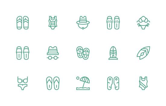 Beachwear Design Icons featuring 15 in Regular Line Style UI-Ready Icon Collection vector