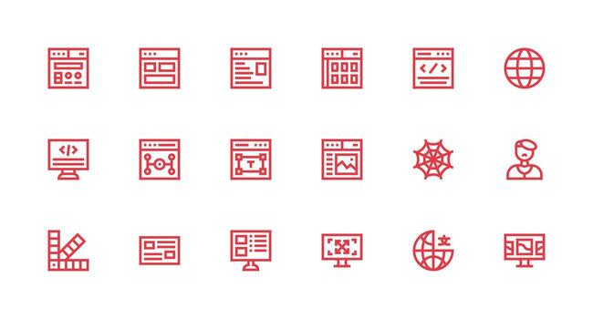 Web Design Icon Collection with 18 Strong Stroke Line Designs Simplified Icon Pack for Visual Tools vector