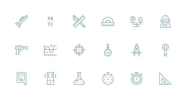 Measurement Visual Pack containing 18 Minimal Line Icons Editable Icon Collection vector