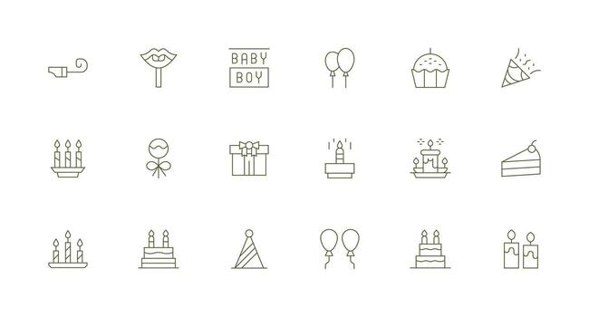 18 Icons for Birthday in Minimal Line Format Reliable Icons for All Interfaces vector