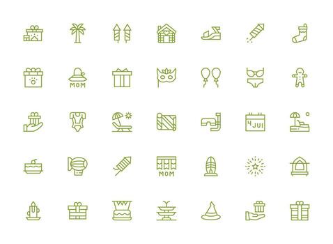 Holiday Set with 35 Regular Clean Line Icons Complete Icon Bundle for Web Design vector