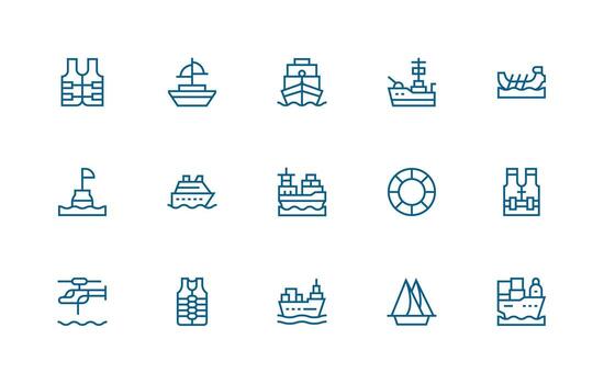 Maritime Icon Set with 15 Regular Line Graphics Icon Set vector