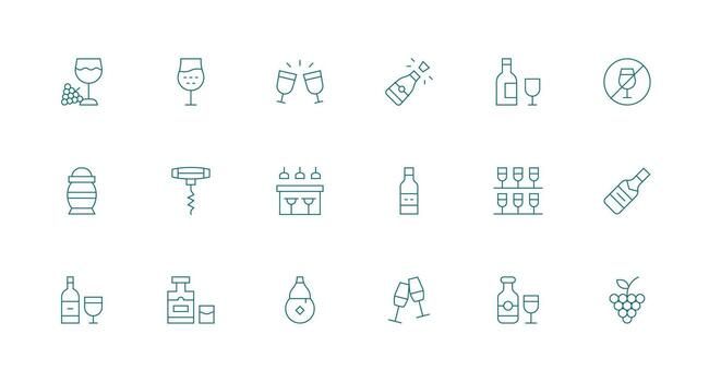 18 Icons for Wine in Minimal Line Format All-Purpose Icon Design Pack vector