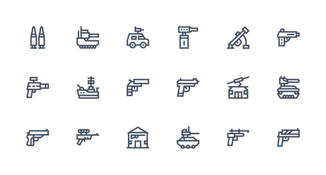 18 Strong Stroke Line Designs for Gun Icons Sharp Icons for Presentations vector