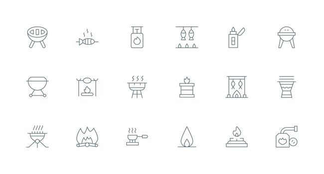 Minimal Line Icons from Outdoor Cooking Set with 18 Vectors UI-Ready Icon Collection