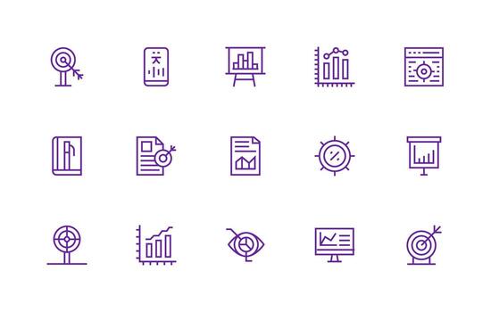 Kpi Design Icons featuring 15 in Regular Line Style Icon Set for Projects vector
