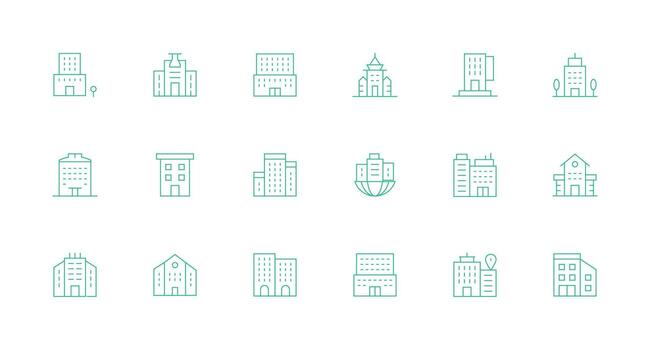 18 Minimal Line Style Icons from Headquarters Collection Compact Icon Set vector