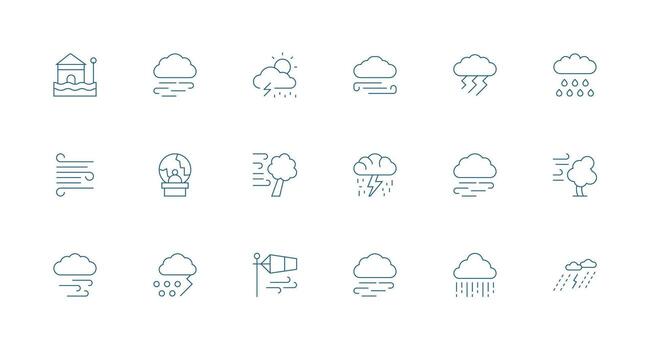 Hurricane Icon Set with 18 Minimal Line Graphics Clean Icon Pack vector