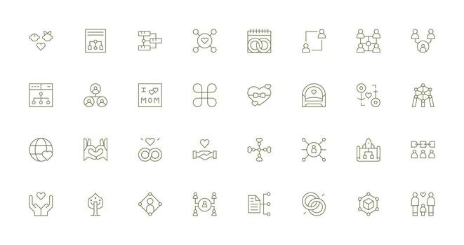 Relationship Icon Collection with 32 Thin Line Designs Simplified Icon Pack for Visual Tools vector