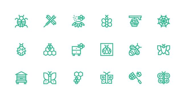 Insect Icon Set with 18 Strong Stroke Line Graphics Essential Icons for Rapid UI Building vector
