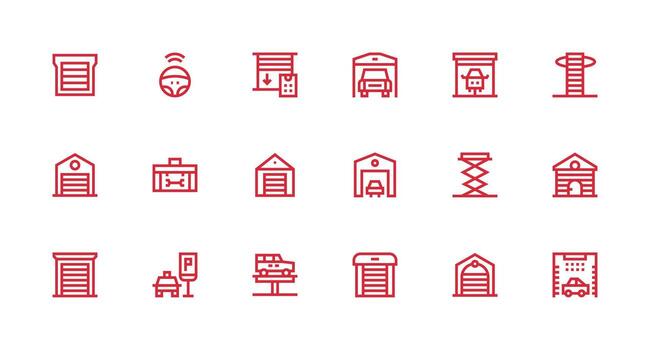 18 Icons for Garage in Strong Stroke Line Format Line Icon Collection vector