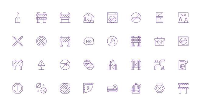 No Entry Set with 32 Thin Line Icons Well-Structured Icons for Creative Use vector