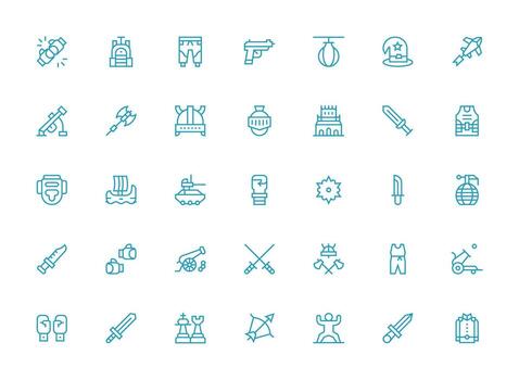 35 Icons for Combat in Regular Clean Line Format Pixel Perfect Icon Set vector