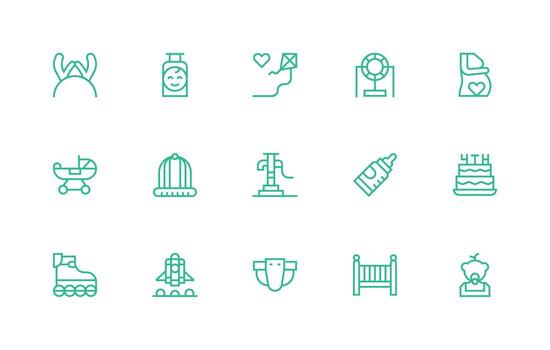 Regular Line Style Child Icons with 15 Vectors Neat Icon Set