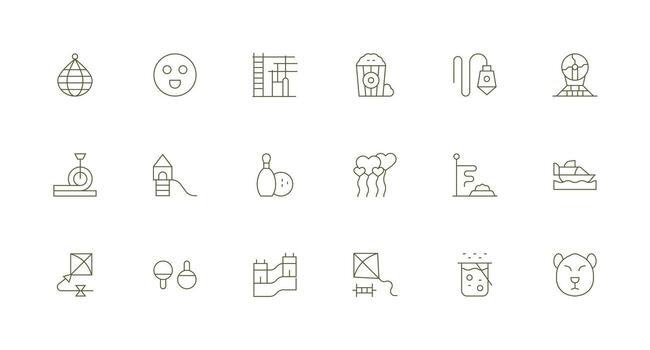 18 Minimal Line Style Icons from Fun Collection Functional Icon Series vector