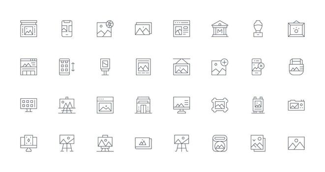 32 Icons for Gallery in Thin Line Format Clean Icon Set Icon Pack for UI Projects vector