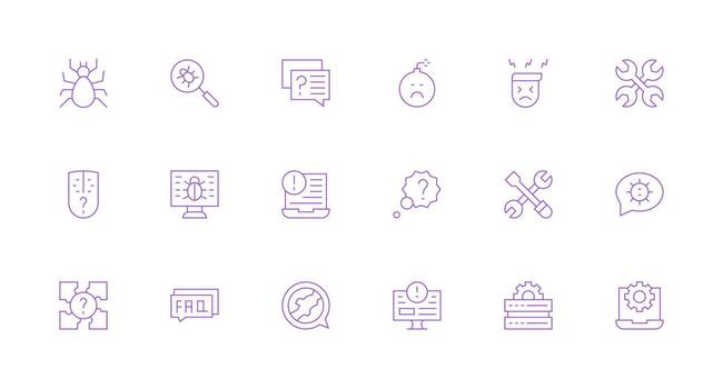 18 Icons for Troubleshooting in Minimal Line Format UI-Ready Icon Collection vector
