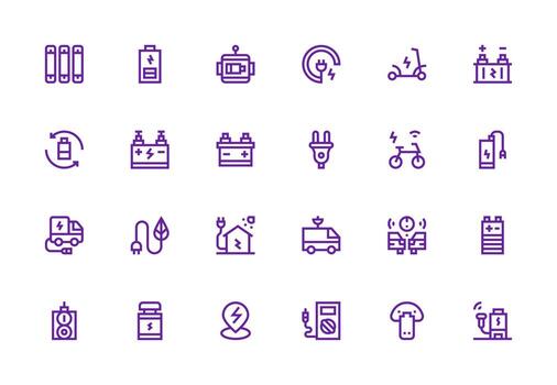 Charging Icon Set with 24 Thick Line Line Graphics Neat Icon Set vector