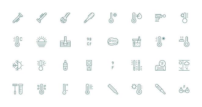 32 Icons for Thermometer in Thin Line Format Layout Icon Collection vector