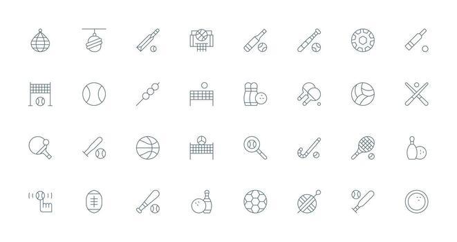 Ball including 32 Thin Line Illustrations Complete Icon Bundle for Web Design vector