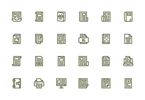 Pdf Design Icons featuring 24 in Thick Line Line Style Modern Icon Set vector