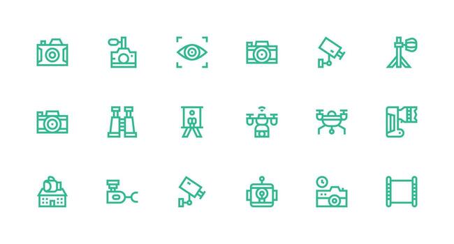 18 Strong Stroke Line Style Icons from Camera Collection UI and UX Focused Icon Collection vector