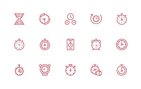 Stopwatch Visual Pack containing 15 Regular Line Icons Modern Icon Set vector