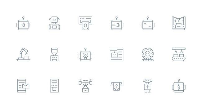 mínimo línea íconos desde automatizado conjunto con 18 vectores ligero icono serie