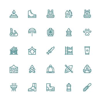 Camping featuring 25 Icons in Medium Stroke Outline Design Reliable Icons for All Interfaces vector