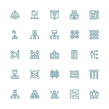 Hierarchy Icon Set with 25 Medium Stroke Outline Graphics Basic Icon Series vector