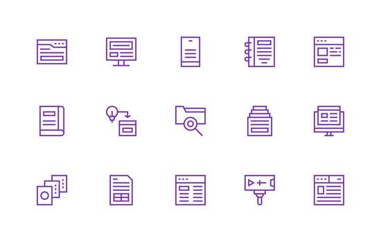 15 Regular Line Icons for Content Management Graphics Icon Set for Projects vector