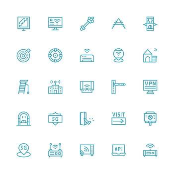 Access Point featuring 25 Icons in Medium Stroke Outline Design Reliable Icons for All Interfaces vector