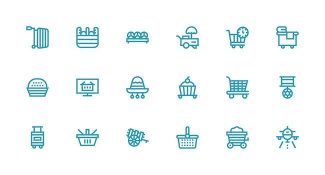 Cart featuring 18 Icons in Strong Stroke Line Design Complete Icon Set for Mobile Apps vector