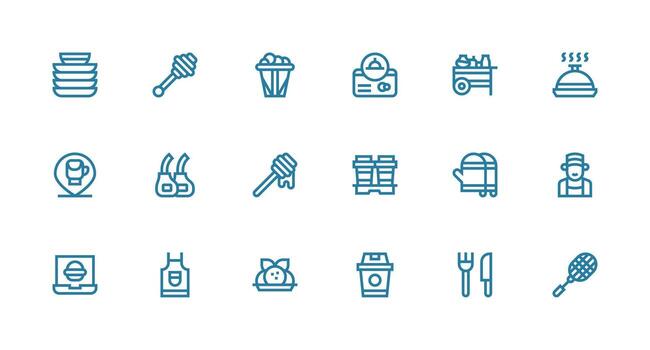 18 fuerte carrera línea estilo íconos desde comida Servicio colección web icono colección vector
